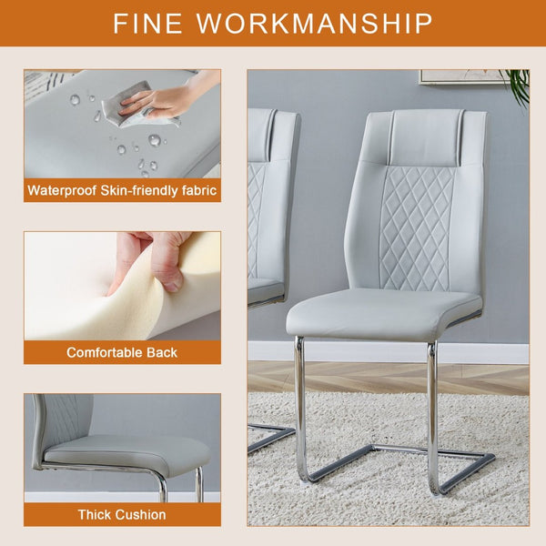 English Elm Table Modern Luxurious 7-Piece Transparent Glass Dining Set With 6 Light Gray Pu Chairs & Metal Legs W1151S04132-GIGA