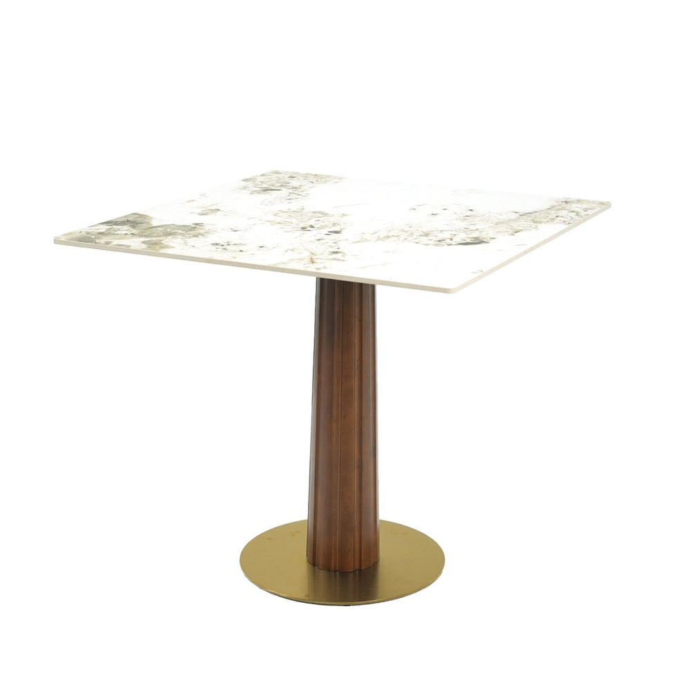 English Elm Modern Square Dining Table - 33.5" Sintered Stone Top With Wood Legs & Gold Base For Small Spaces P2 W1535S00599-GIGA
