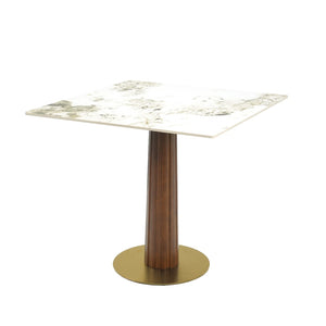 English Elm Modern Square Dining Table - 33.5" Sintered Stone Top With Wood Legs & Gold Base For Small Spaces P2 W1535S00599-GIGA