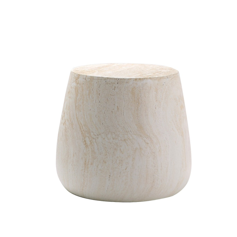 English Elm Light Travertine Finish Magnesium Oxide Round Side Table Sculptural Stone Look End W5351P456856