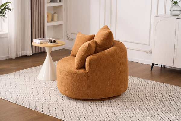 English Elm 360° Swivel Accent Barrel Chair with 3 Removable Pillows, High-Resilience Foam, Ergonomic Curved Back, Orange - Durable Stylish Seat W2231P261424