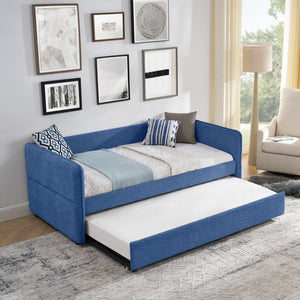 English Elm Daybed Boucle Upholstered Tufted Twin Trundle Sofa for Guest Bedroom Studio Lounge Blue W1413S00173