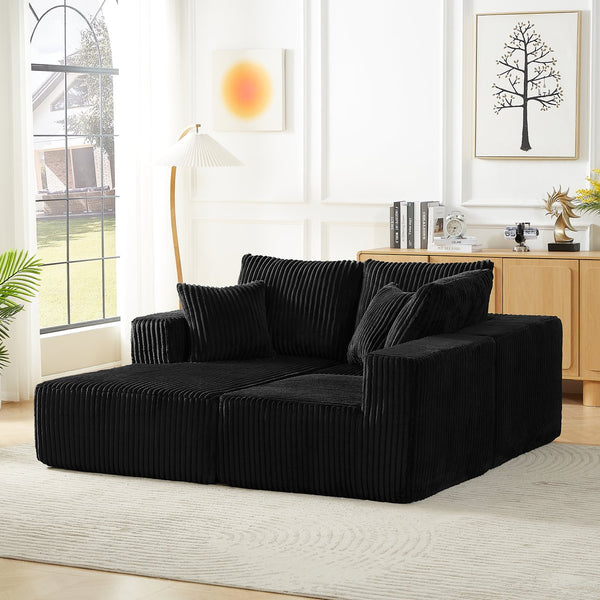 English Elm Modular Sectional Sofa - Cloud-Like Comfort In Durable Black Corduroy, 4-Seater, No Assembly Needed! W2339S00051