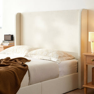 English Elm Carmen Boucle Upholstered Wingback Bed with 52.3" High Headboard, Modern Minimalist Platform Frame Ivory B083P358535