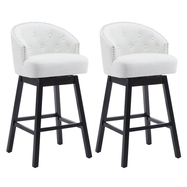English Elm Christopher Knight Home® - 33.25" Swivel Counter Stools Set of 2 — 360° Upholstered Button-Tufted Armless Bar Stools, Black-Beige N780P185530B