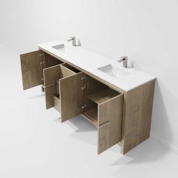 English Elm Rustic Acacia Double Bath Vanity With White Quartz Top & Gun Metal Faucet – Stylish Storage Solution! B2731P259232-GIGA