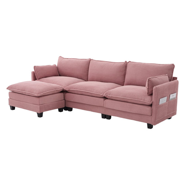English Elm United We Win Modular Corduroy Sectional with Ottoman Low Profile Living Room Couch Pink W1568S00256