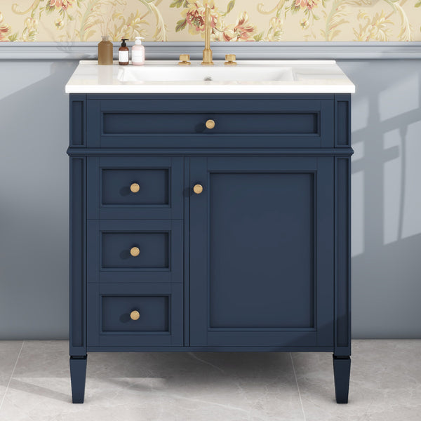English Elm 30'' Modern Bathroom Vanity With Ceramic Sink, 3 Drawers & Storage Cabinet – Stylish & Durable Design N710P206904C