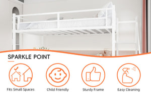 English Elm Loft Bed with L-shaped Desk Stair Storage and Full Guardrail Iron Frame White W1935S00008