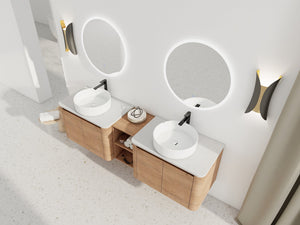 English Elm 72'' Wall-Mounted Bathroom Vanity With Ceramic Sink, Soft-Close Doors & Ample Storage Shelves W999S00416