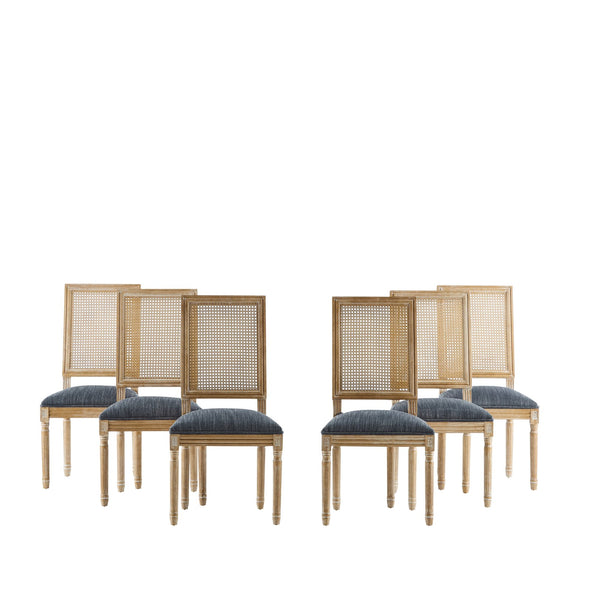 English Elm Christopher Knight Home® - [Set Of 6] Vintage-Inspired French Country Dining Chairs - Elegant Cane Backrest & Upholstered Comfort N767P263678H_6