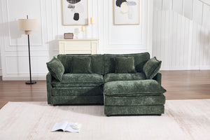 English Elm Double Seat Modular Sofa with Ottoman Chenille Upholstery Solid Wood Living Room W2100S00347