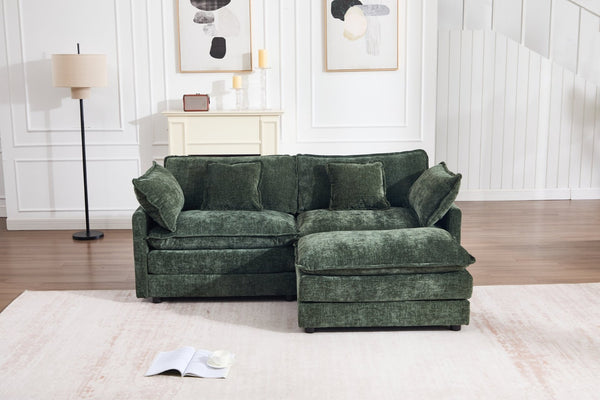English Elm Double Seat Modular Sofa with Ottoman Chenille Upholstery Solid Wood Living Room W2100S00347