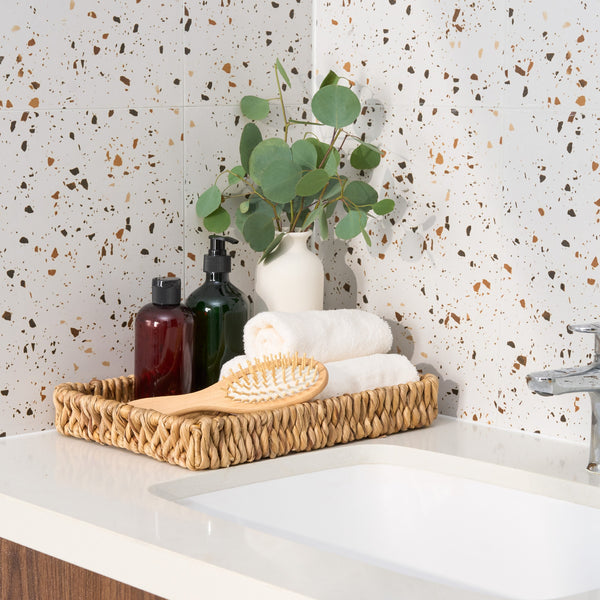 English Elm Water Hyacinth Handwoven Rectangular Serving & Kitchen Trays Set of 2 – Brown Wicker, Multiuse Organizer B093P401357