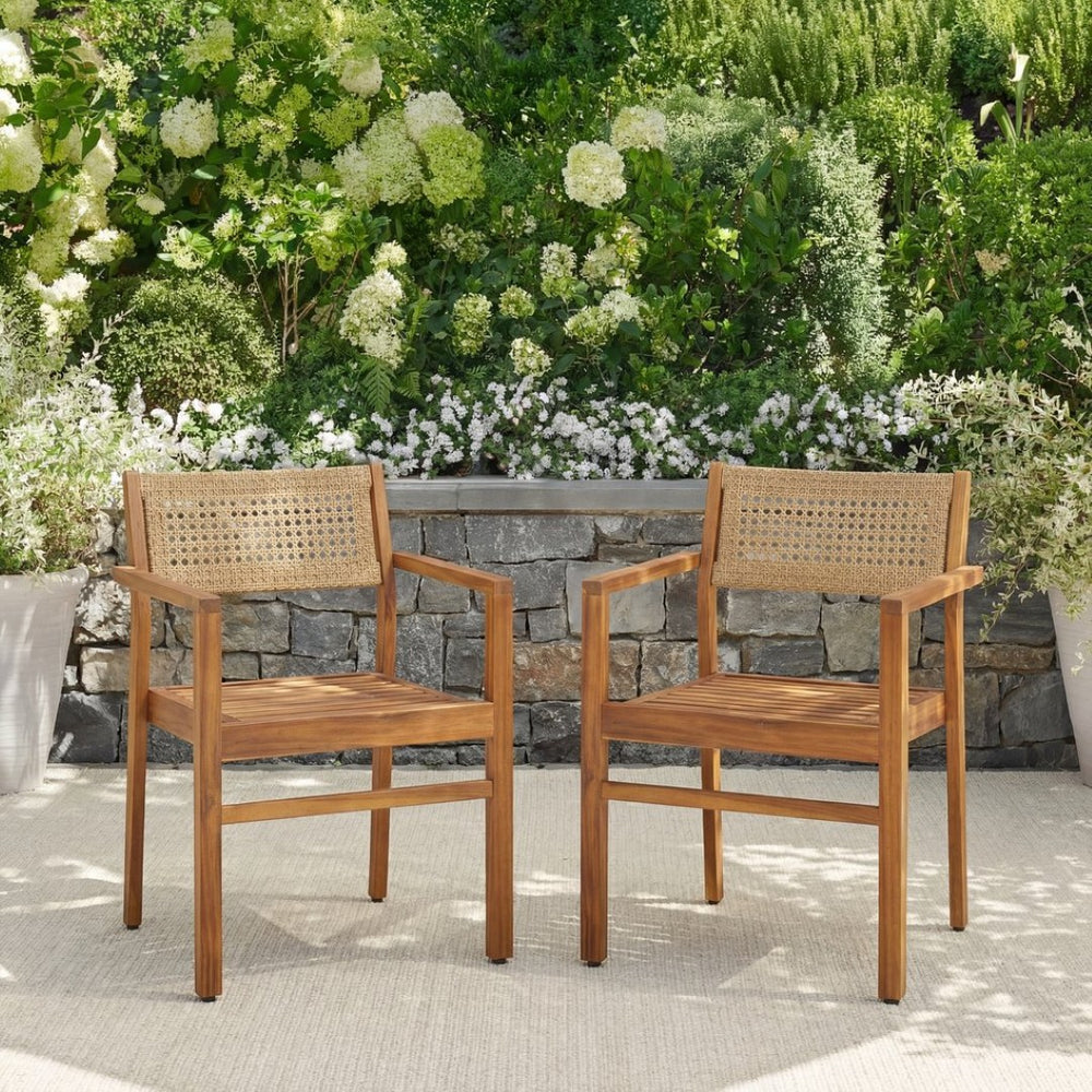 English Elm Dining Chair Set of 2 Wicker and Acacia Wood for Indoor or Covered Patio Use Teak N776P381115T