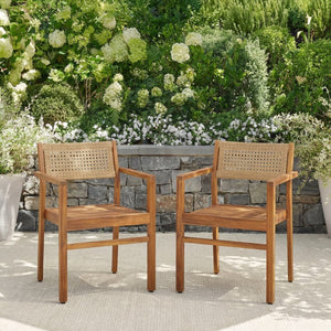 English Elm Dining Chair Set of 2 Wicker and Acacia Wood for Indoor or Covered Patio Use Teak N776P381115T