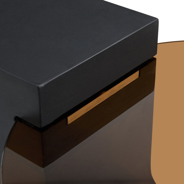 English Elm Modern Double-Layer Round Coffee Table with Tinted Glass Top, Detachable L-Shaped Legs, Versatile Stylish Centerpiece Black,Wood 30.71 L x 29.53 W x 12.99 H W1512P401778