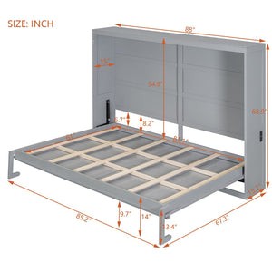 English Elm Queen Murphy Wall Bed Rattan Cabinet Front Folds Slim for Studio or Guest Room Gray N708S00012E-2