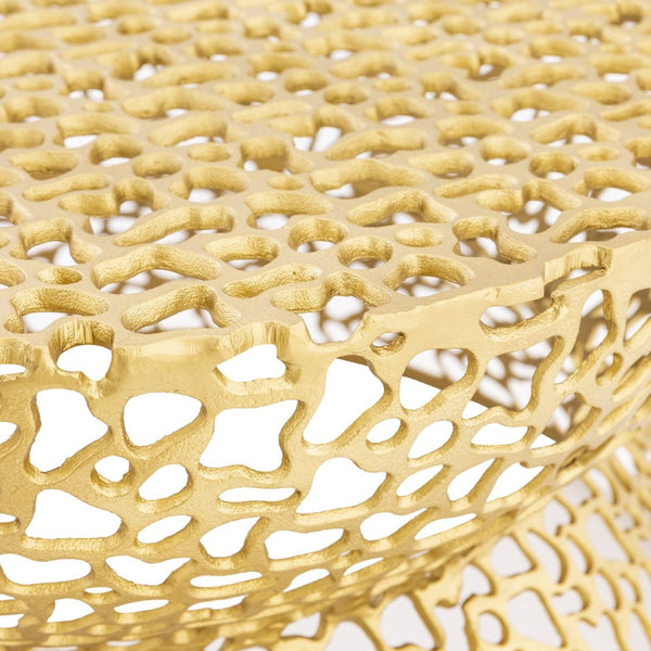 English Elm T3704-35 Round Aluminum Lattice Coffee Table with Sculptural Cutout Design for Modern Lofts Gold B009P417513