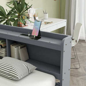 English Elm Full Size L-Shaped Bed With Bookcases, Usb Ports & Drawers - Space-Saving Grey Bedroom Solution W504S00245