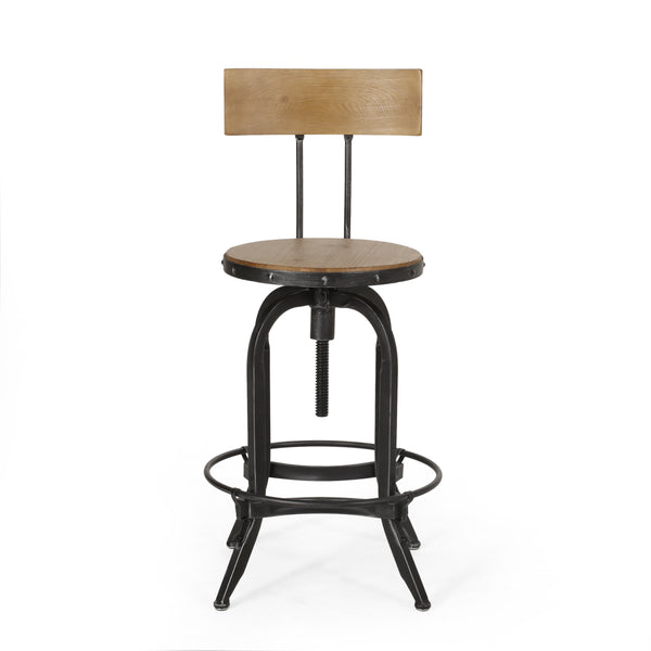 English Elm Christopher Knight Home® - Adjustable Industrial Swivel Barstools Set of 2 with Distressed Fir Wood Seats, Metal Frame, 26" Seat Height Adjustable 70459.00