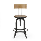 Christopher Knight Home® - Noble House - Ximen Modern Industrial Firwood Adjustable Height Swivel Barstools, Natural and Black Brushed Silver - Set of 2