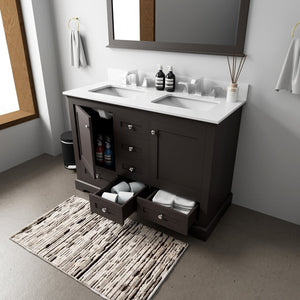 English Elm Espresso Double Bath Vanity 48" W x 22" D with Cultured Marble Top, Faucet Set, Soft-Close Storage B2731P258342
