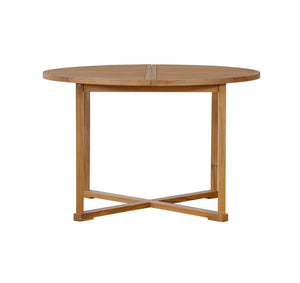 English Elm U_style Solid Acacia Wood Round Outdoor Dining Set Seats Four with Slatted Design Natural WY000475AAO