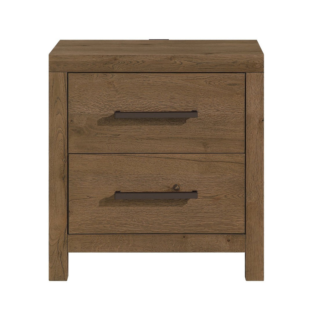 English Elm Rustic Oak Veneer Nightstand with Usb Charging Hub Dovetail Drawers Bedroom Storage B011P467871