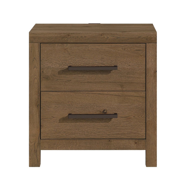 English Elm Rustic Oak Veneer Nightstand with Usb Charging Hub Dovetail Drawers Bedroom Storage B011P467871