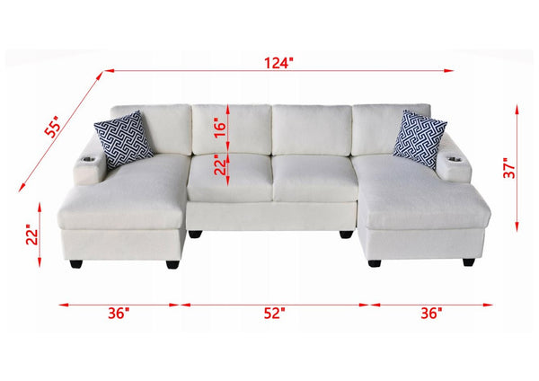 English Elm Multifunctional Corduroy Modular Sectional with Dual Chaise Cup Holders Living Room Beige B2730S00070