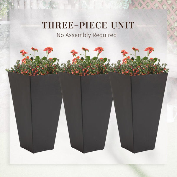 English Elm Outsunny Set Of 3 Tall Planters – 28" Versatile Indoor/Outdoor Flower Pots With Drainage Holes W2225P174479-GIGA