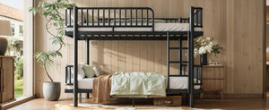 English Elm Queen Over Metal Bunk Bed Convertible Platform Frame with Safety Guardrails Black W5305S00063