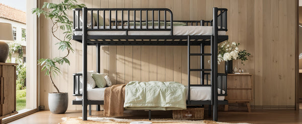 English Elm Queen Over Metal Bunk Bed Convertible Platform Frame with Safety Guardrails Black W5305S00063