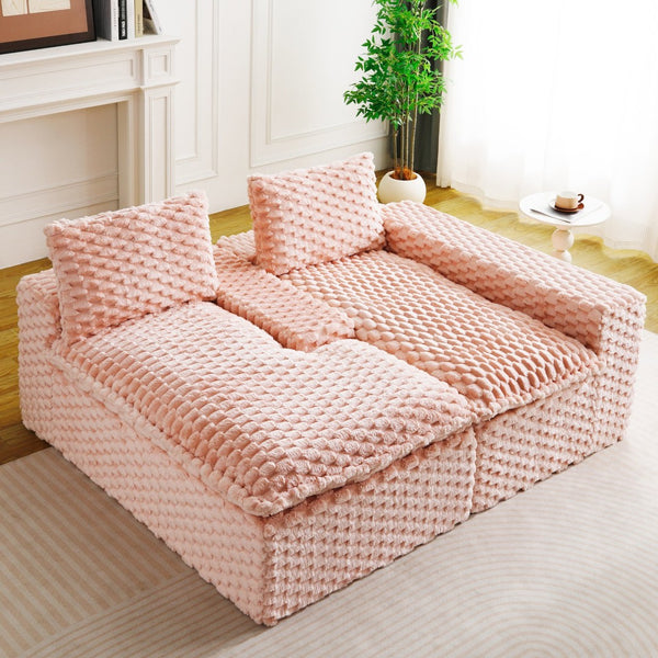 English Elm Pink Turtle Velvet Convertible Sofa: Plush, Stylish Twin-Seat With Chaise Lounge For Ultimate Comfort W3371S00028-GIGA