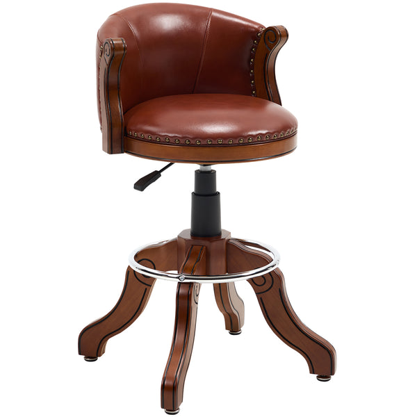 English Elm Adjustabel Cow-Top Leather Wooden Bar Stool with 360° Swivel, Adjustable 26" Seat Height, Brown Backrest W2195P331498