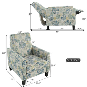 English Elm Christopher Knight Home® - 27.5" Push Back Recliner with Beech Legs, Deep Ergonomic Seat & Extendable Footrest for Rooms Blue N763P256508C