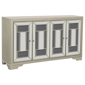English Elm Adriane Glam Champagne 4-Door Accent Cabinet with Smoked Mirror, Silver Trim & Crystal Knobs B062P353473