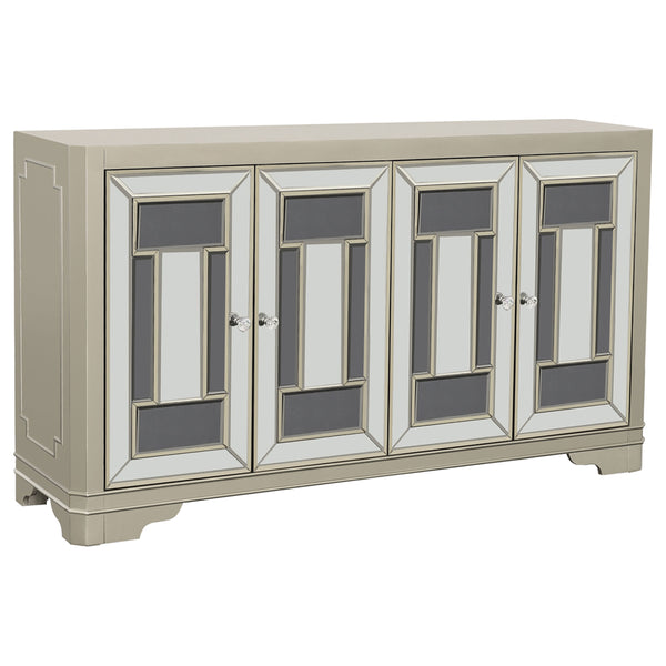 English Elm Adriane Glam Champagne 4-Door Accent Cabinet with Smoked Mirror, Silver Trim & Crystal Knobs B062P353473