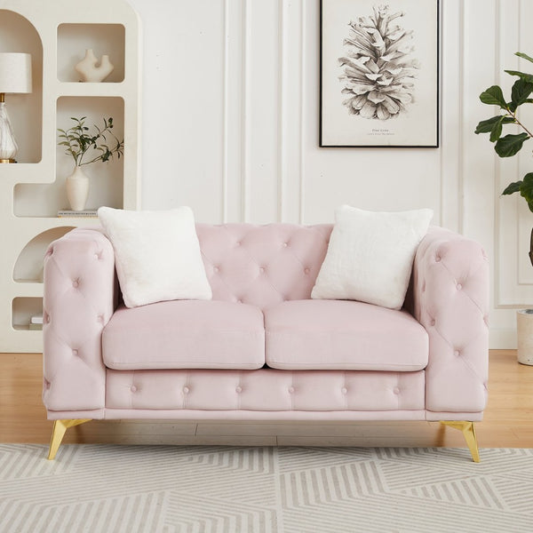 English Elm Fx Velvet Chesterfield Sofa Button Tufted Diamond Quilted Design with Accent Pillows Pink W1926S00079
