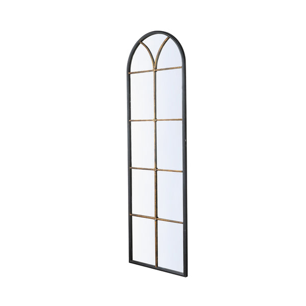 English Elm 23.5x74.5" Arched Floor Mirror with Black & Gold Windowpane Frame, Full-Length Accent for Entryway W2078P372547