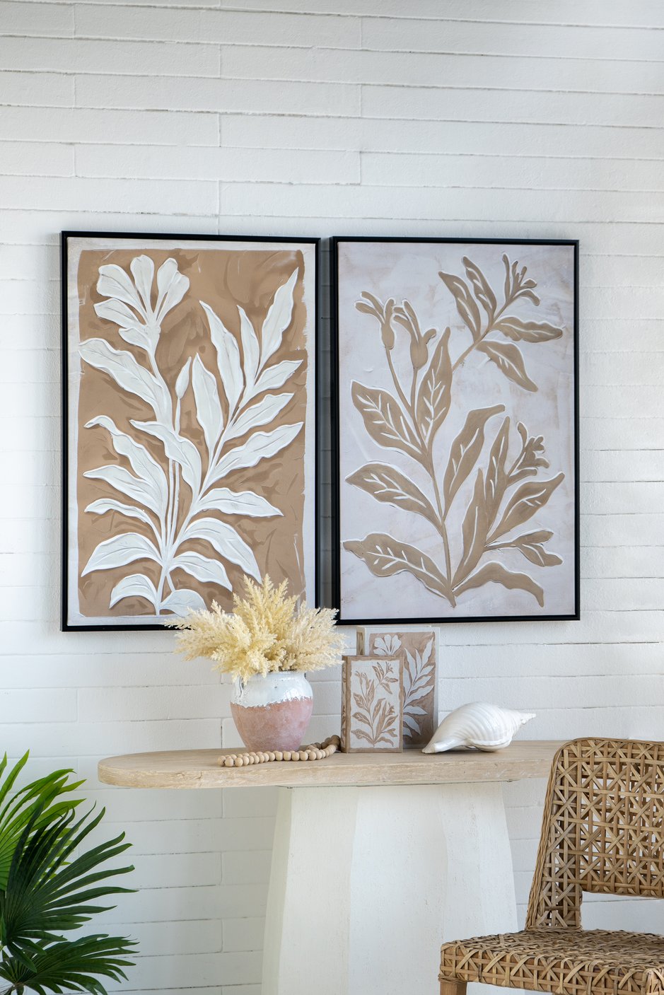 English Elm 23.6x35.4" Brown & White Minimalist Leaf Art, Set of 2 with Sleek Black Frames for Modern Spaces W2078P318075