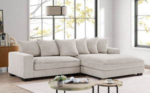 English Elm Luxe Oversized L-Shaped Sectional Sofa With Chaise - Soft Ivory Corduroy, Perfect For Family Living B2735S00006