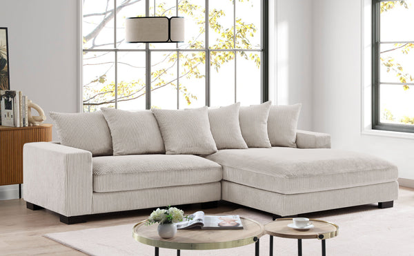 English Elm Luxe Oversized L-Shaped Sectional Sofa With Chaise - Soft Ivory Corduroy, Perfect For Family Living B2735S00006