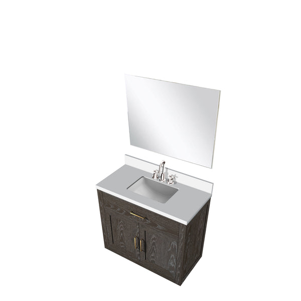 English Elm Brown Oak Single Bath Vanity Set With Cultured Marble Top, Chrome Faucet & 34" Mirror For Modern Spaces B2731S01954