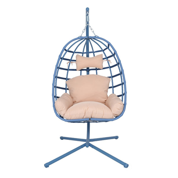 English Elm Egg Hanging Chair with Stand Pe Rattan Swing Seat Washable Cushion Patio Bedroom T5880P497434
