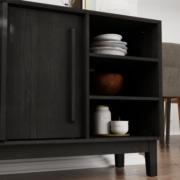 English Elm 47.3" Fluted Farmhouse Sideboard with Solid Wood Feet and Open Shelving for Dining Rooms W1801P428581