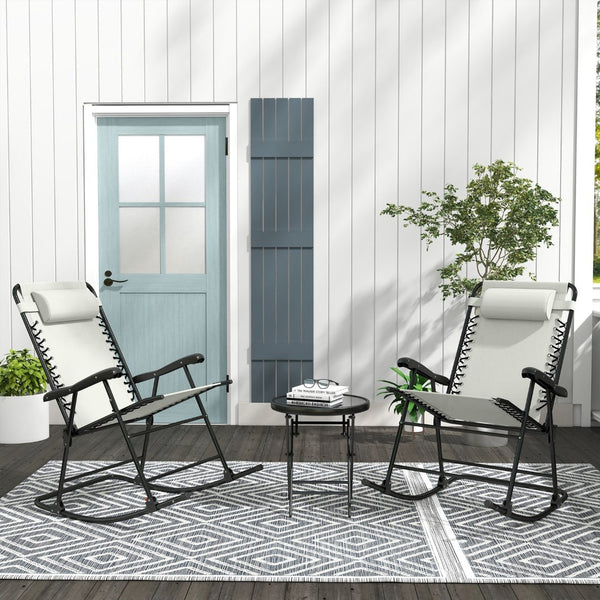 English Elm Outsunny 2 Piece Cream White Outdoor Rocking Chair Set – Portable, Ergonomic & Weather Resistant Design W2225P217099-GIGA