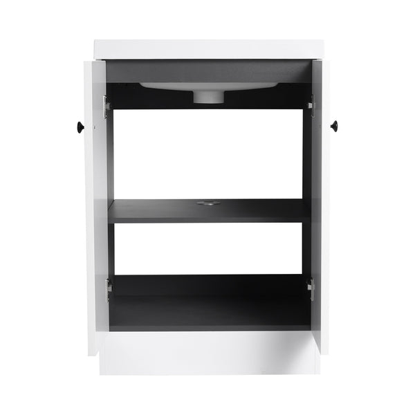 English Elm 24" Freestanding Bathroom Vanity with Resin Integrated Sink, Soft-Close Doors, Adjustable Shelf, Durable Plywood Finish White W999S00269