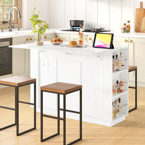 English Elm U_style Compact Kitchen Island with Drop Leaf Power Outlet Wine Rack Stemware Storage White N711P437715K